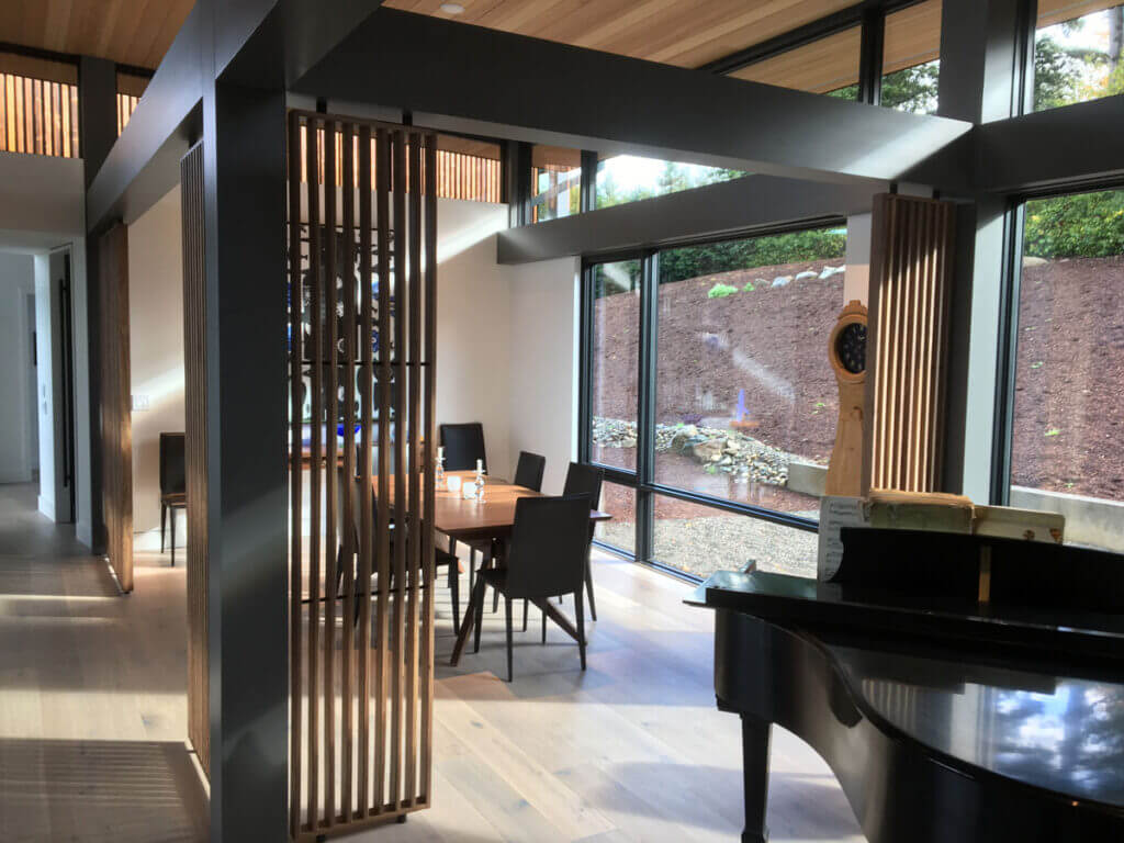 dining room with walnut accents